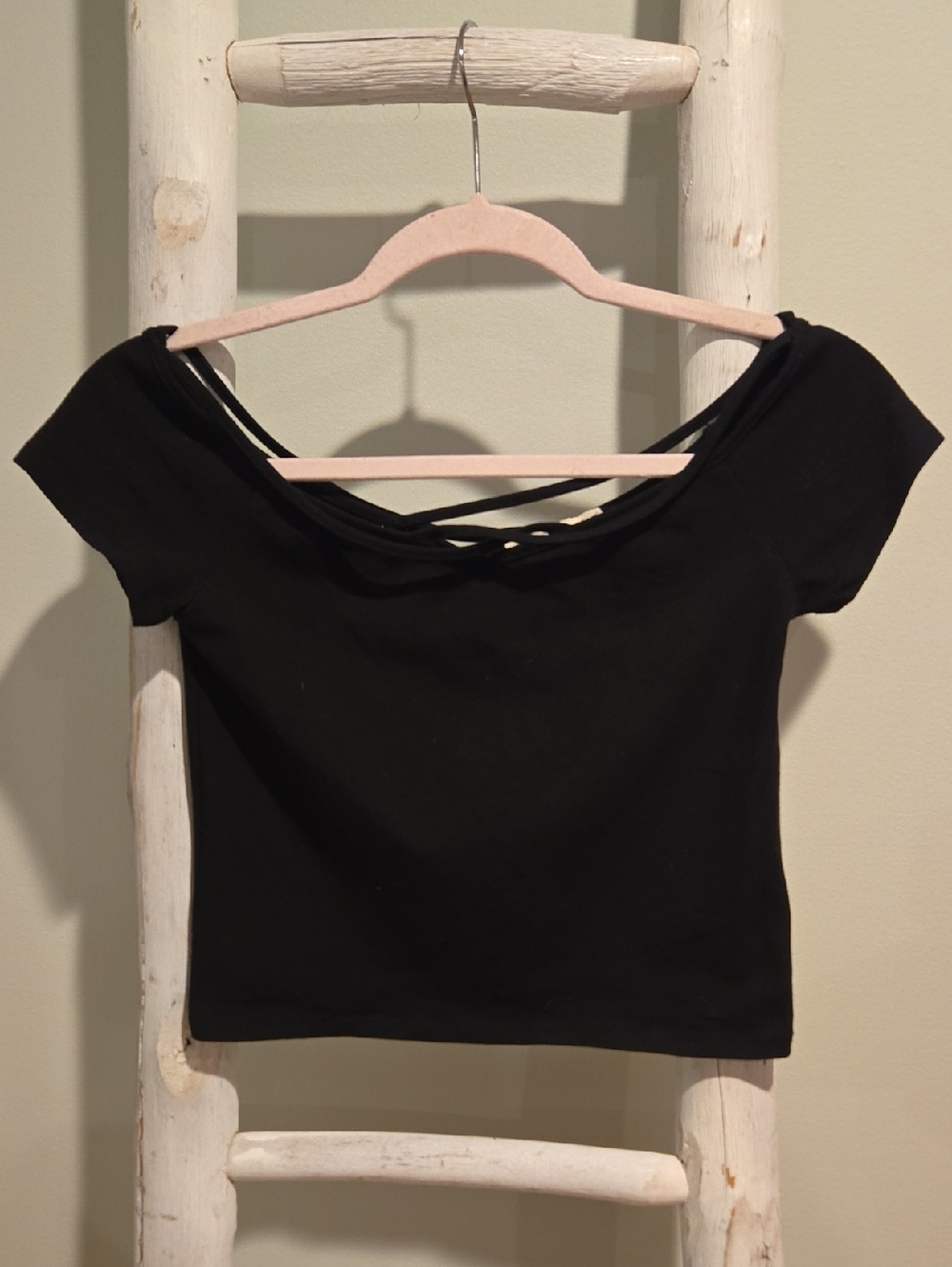 Express Black Off-Shoulder Crisscross Front and Back Crop Top. NWT Small